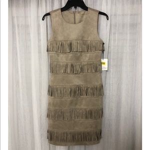 CALVIN KLEIN SUEDE FRINGE DRESS
